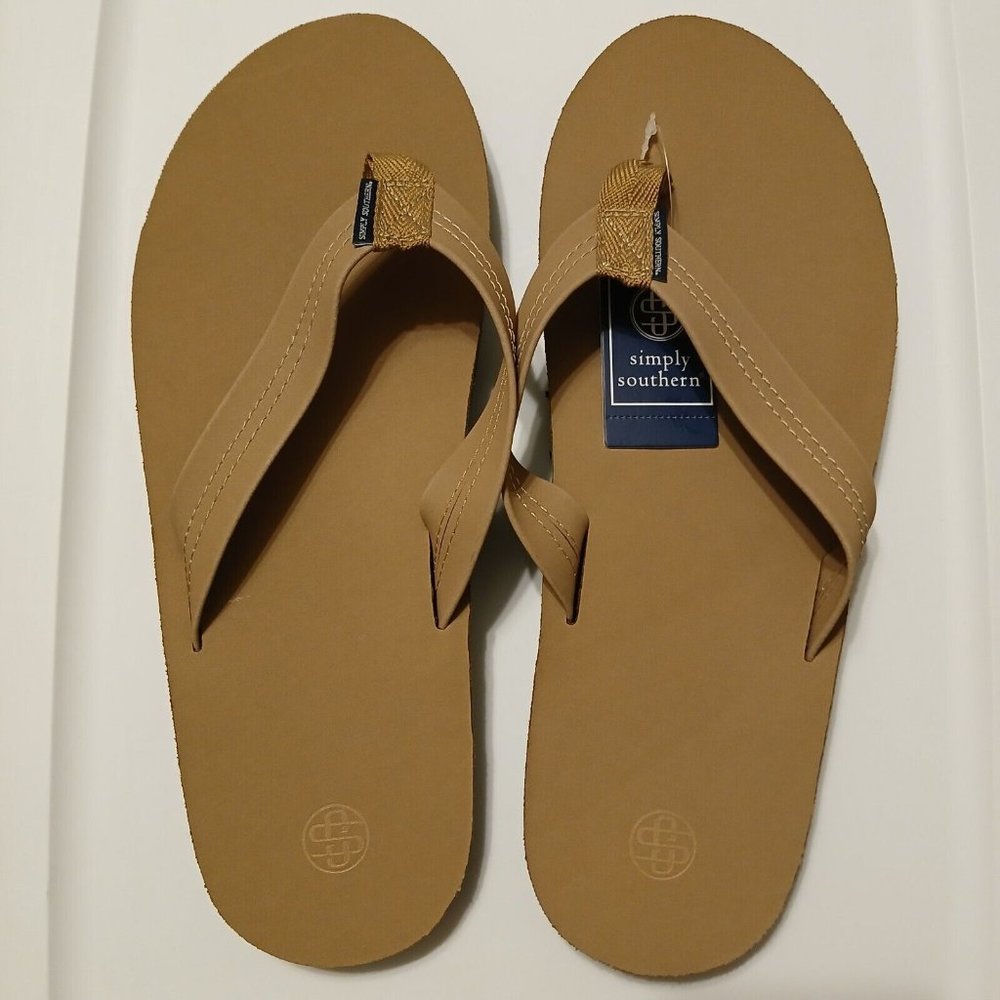 Simply Southern Men's Size XXL 12/13.5 Leather Flip Flop Chestnut Brown